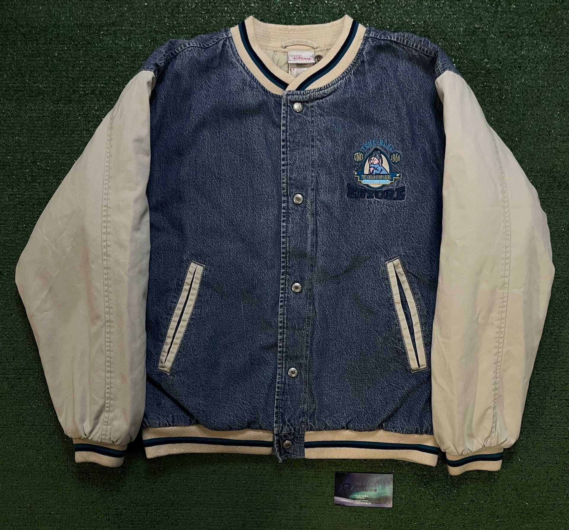 Vintage 1990s Eeyore Disney varsity denim jacket