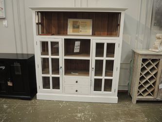 White Media Hutch Entertainment Cabinet - White With Natural Wood Interior | Cupboard