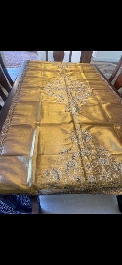 77”( length) 39”( width) beautiful hand made traditional, Persian decorative termeh pattern table cloth from Persia Gold color)