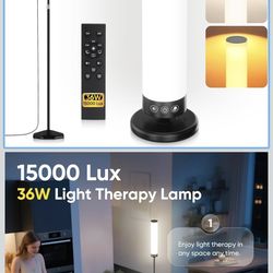 Light Therapy Lamp 15,000 Lux Happy Therapy Light with Remote, Full Spectrum Daylight Lamp with Adjustable Color/Brightness/Timer, Memory Function, 36
