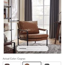 Art Leon Mid Century Modern Accent Chair, Faux Leather Armchair with Black Metal Legs, Single Lounge Side Chair for Living Room Bedroom Small Spaces, 