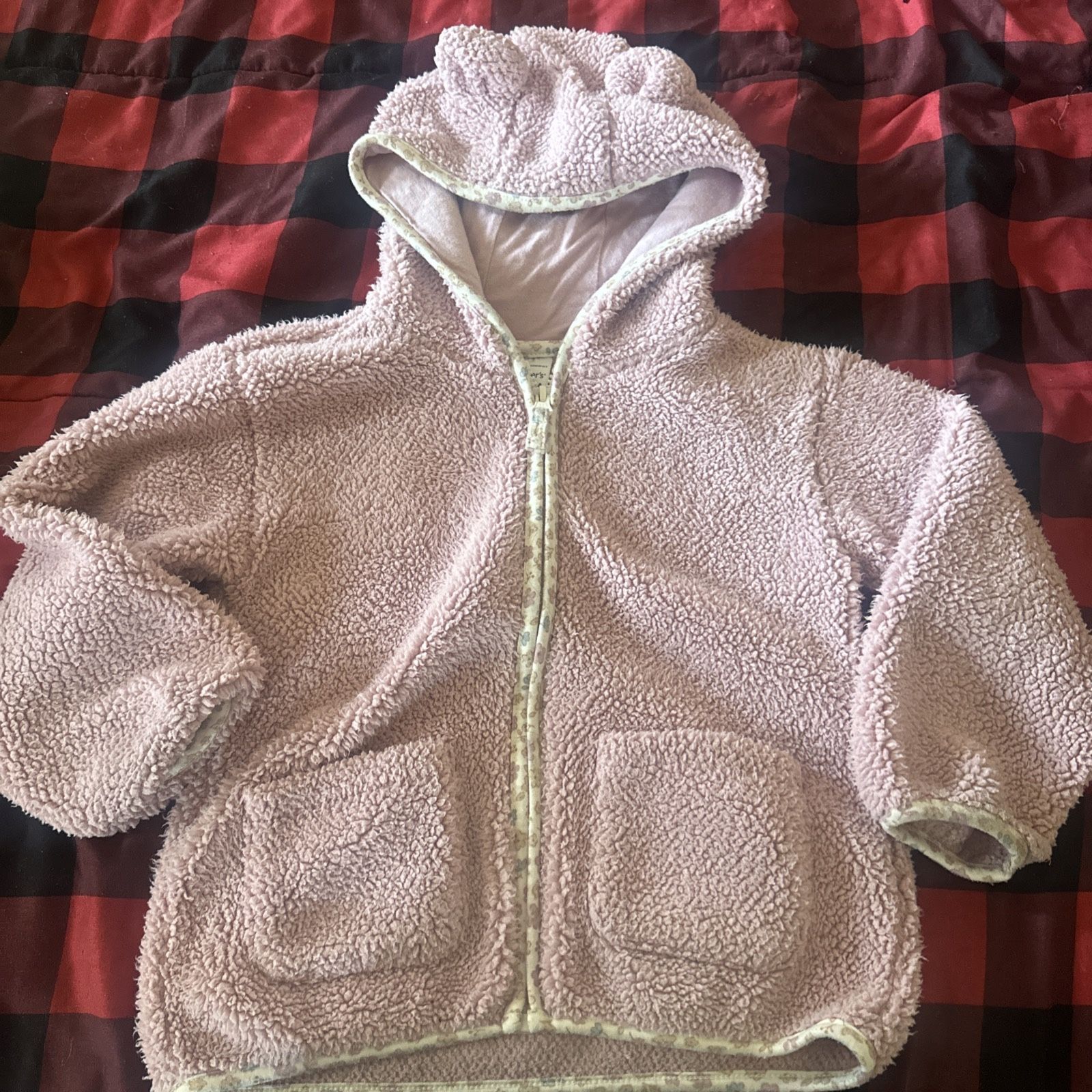 Carters Toddler Girls Zip Up Faux Sherpa Hooded Jacket Size 5T