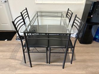 Glass Top Dining Table Set with 4 Chairs