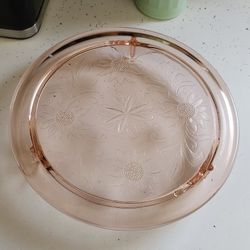 Vintage Pink Glass Footed Cake Plate 