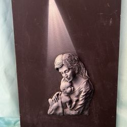 Vintage 3D Canvas Wall Art Of Mother Holding Her Baby In Spotlight