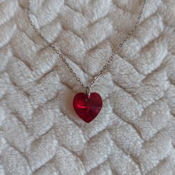 Vintage Red Heart Pendant Necklace 