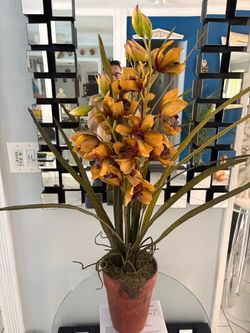 Artificial Orange Orchid 17” Plant in Pot