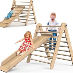 Triangle Climbing Toys, Stable Climbing Toys for Toddlers with Climbing and Sliding Ramps, 2 in 1 Foldable Wooden Activity Triangle Climber, 