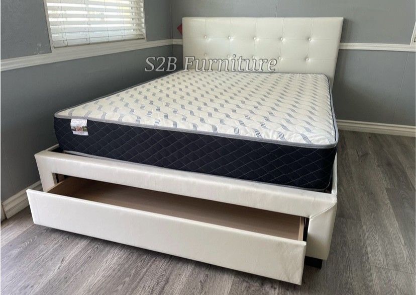 Queen White Platform Bed With Ortho Mattress Included