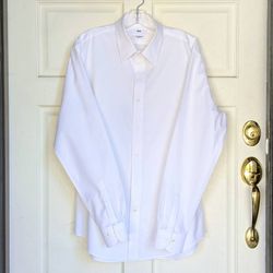 Uniqlo men's size L white 100% cotton long sleeve button up formal collared dress shirt