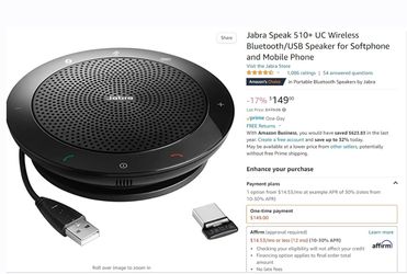 Jabra Speak 510+ UC Wireless Bluetooth/USB Speaker for Softphone and Mobile Phone