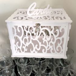 Card Box White Wood With Cards Sign