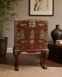 Japanese Tansu Style Cabinet with Brass Hardware & Removable Stand
