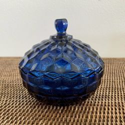 Vintage Colony Whitehall Cobalt Blue Cubist Candy Dish with Lid