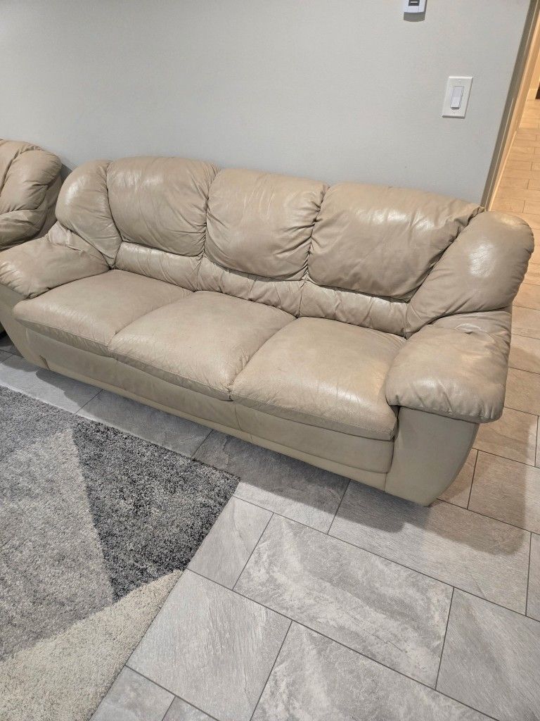 Leather Beige Sofa And Loveseat