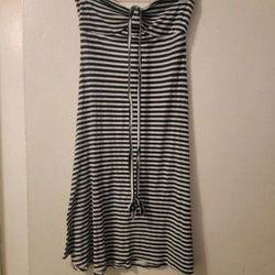 Derek Heart White & Blue Stripe Above The Knee Halter Top Mini Dress Size Small 