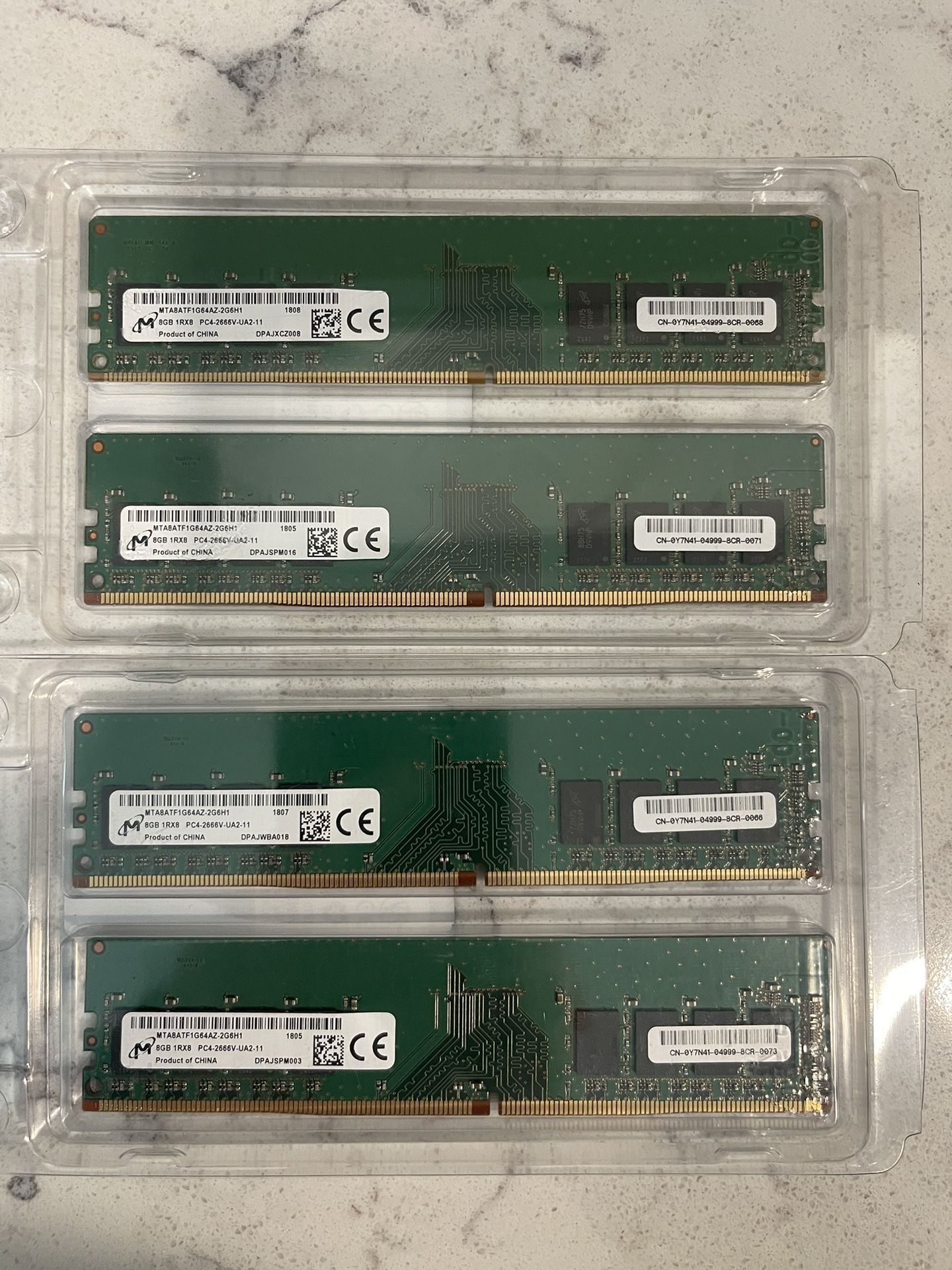 Four 8 GB Ram Memory Cards, 32GB Total