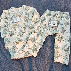 Kate Quinn Organic Cotton Interlock Agave Kimono Bodysuit And Matching Agave Panda Pants 18-24m
