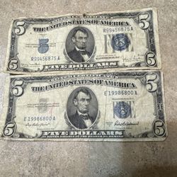 1953A & 1934D $5 Five Dollar Silver Certificate Blue Seal STAR Lot Of 2!