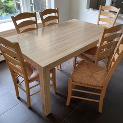  Dinning Room Table And 6 Rattan Seated Chairs-Sale $370