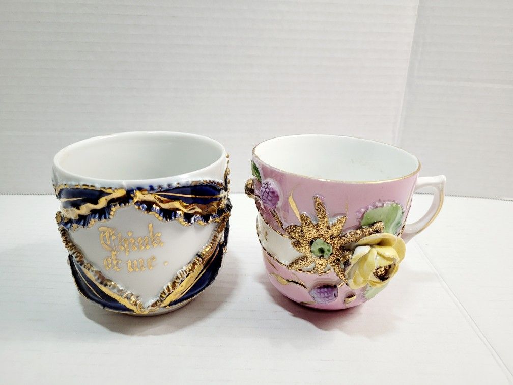 2 Antique Victorian Tea Cups ( Hand Painted German ( 