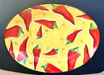 Chili Peppers Fiesta Clay Art Hand Painted Platter