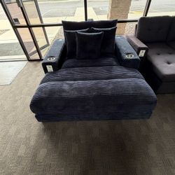 Oversized Black Corduroy Chaise Lounge Chair