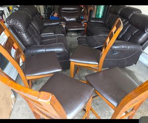 Recliner leather chairs and 4 dinning chairs.