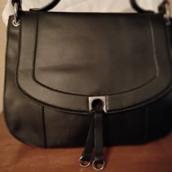 IVANKA TRUMP Black Leather Saddlebag Style Handbag Purse