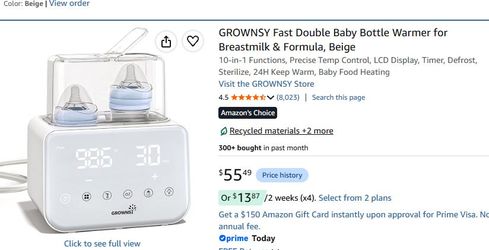 GROWNSY Fast Double Baby Bottle Warmer for Breastmilk & Formula, Beige