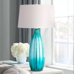 360 Lighting Modern Table lamp Fluted blue  Glass Base 