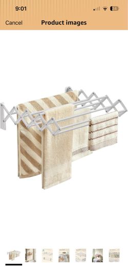 Clothes Drying Rack, Wall-Mounted, 9 Staggered Hanging Rods