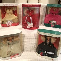 5 Holiday Barbies Perfect Condition