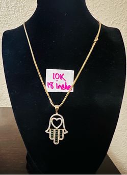 10K  Yellow Gold Chain and Pendant For Wedding CUBIC ZIRCONIUM STONES 18 Inches Long