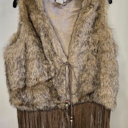Earthbound Trading Co Women's Hippie Faux Fur Fringe Vest 