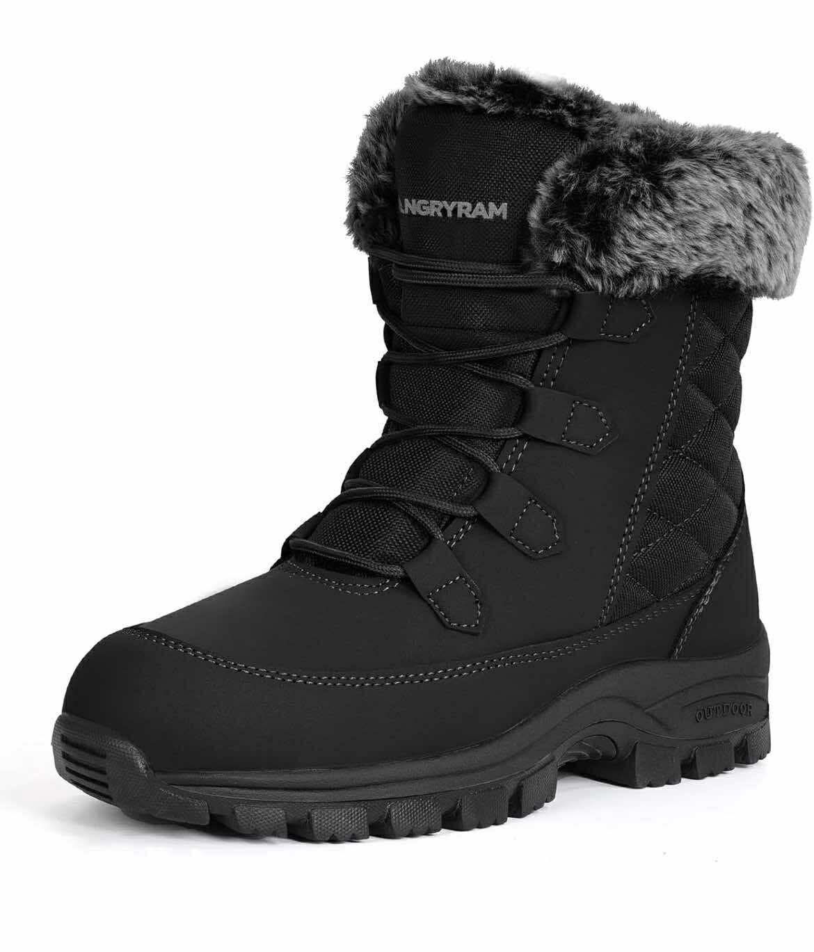 Winter Work Boots for Women Non Slip Warm Insulated Snow Boots Comfortable Faux Fur Mid Calf Safety Toe Furry Snow Shoes