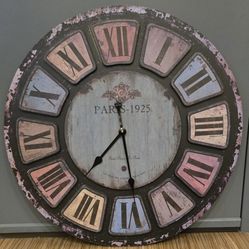 Paris 1925 Industrial Retro Large Round Roman Numeral Wood Wall Clock Home Decor