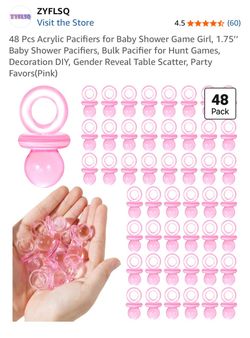 48-Pack Mini Pink Acrylic Pacifiers Baby Shower