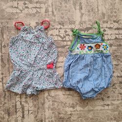2 Pack Girl's Floral Pattern 12M Snapbutton Spaghetti Strap Snapbutton Bodysuits