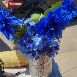 Silver Vase with Blue Flowers 