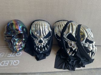 Halloween Decorations Metallic Masks Lot of 4 Skull and Demon Hooded