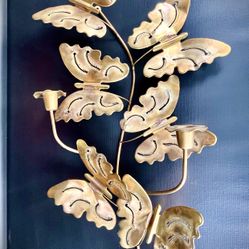 Vintage Metal Butterfly Wall Art Brass Sconce Candle Holder