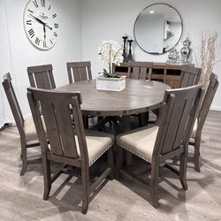 Living Spaces 100% Wood Dining Table & 8 Chairs 