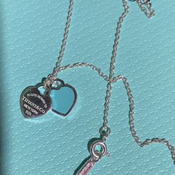 Tiffany And Co Turquoise Double Heart Charm Necklace 925