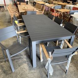 Modern 9PC Dining Set – 87” x 40” Aluminum Table + Stackable Chairs | Open Box | Commercial Grade Heavy Duty | Outdoor Patio | Closeout Deal + Deliver