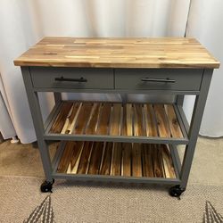 Seville Acacia Top Kitchen Cart with Drawers, shelves and wheels. See pictures.