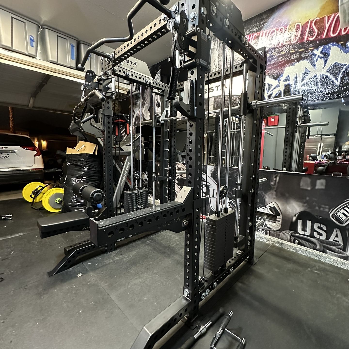 PRO SERIES Ultimate Half Rack Functional Trainer w/Smith Machine Bar | 320lb Stack | Gym Equipment | Fitness | Commercial | Squat Rack 