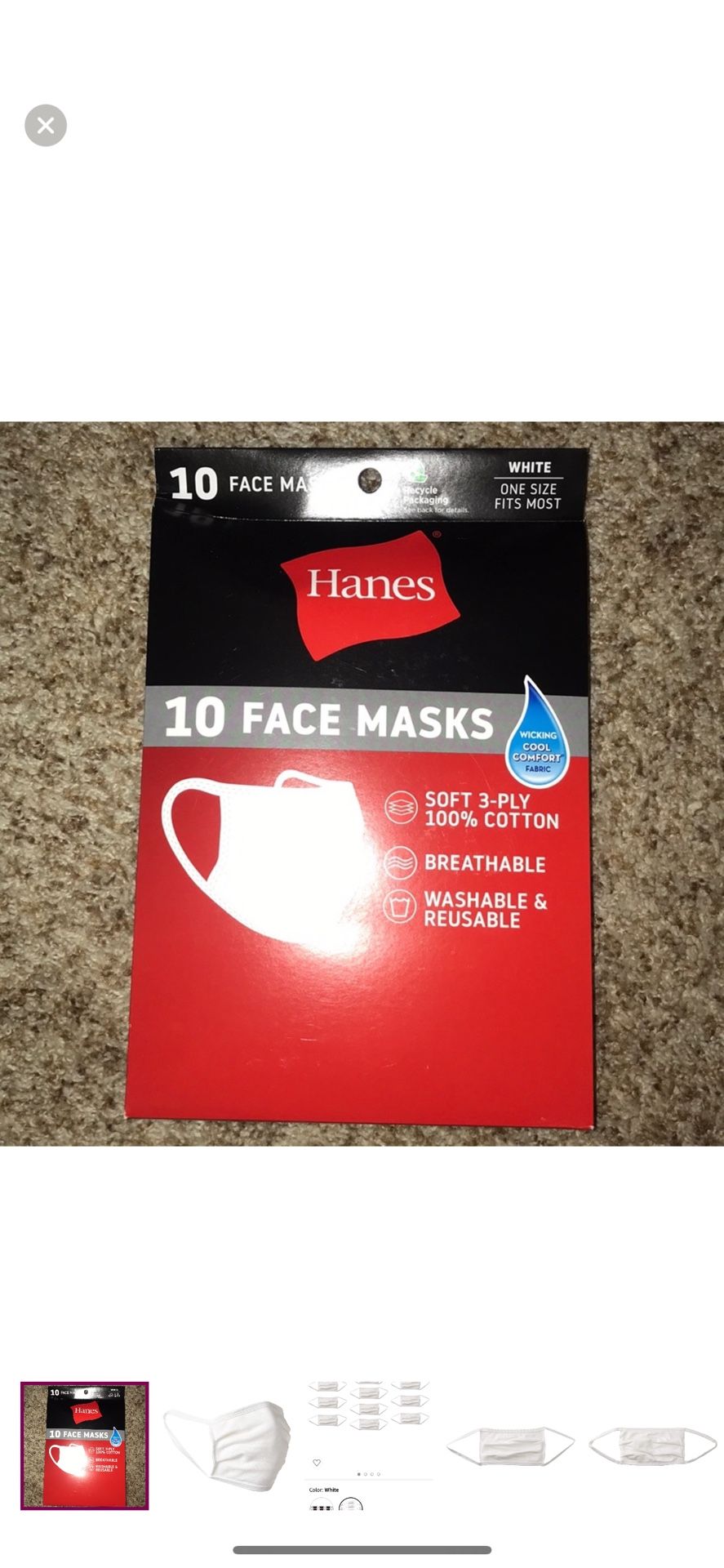 Hanes Face Mask, Pack of 10