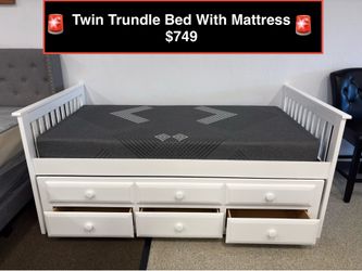 New Solid Twin trundle bed with mattress