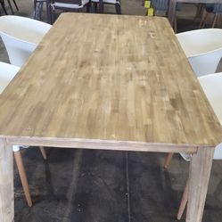 BRAND NEW OPEN BOX 83" Solid Wood Dining Table with 4 White Chairs | Modern Furniture | Heavy Duty | Commercial Grade | Delivery Available